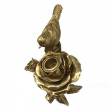 Exquisite Resin Rose and Bird Design Gold Candle Holder